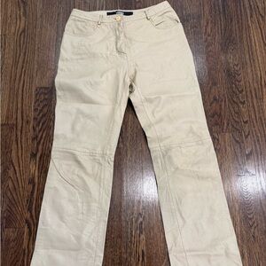 Vintage Versace Couture Ladies Beige Pelle Leather Pants Made in Italy Sz 41 EU